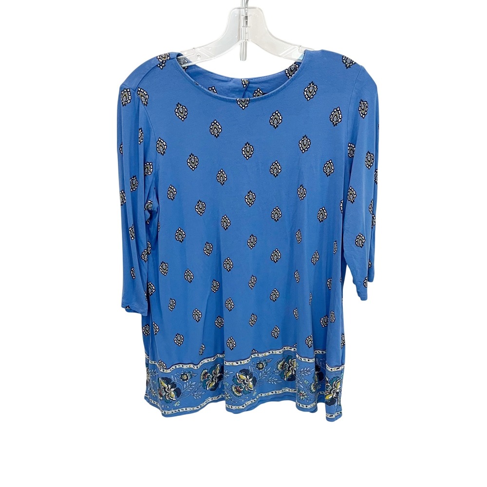 J. Jill Wearever Blue Medallion Print 3/4 Sleeve Knit Top‎ Womens Size Medium